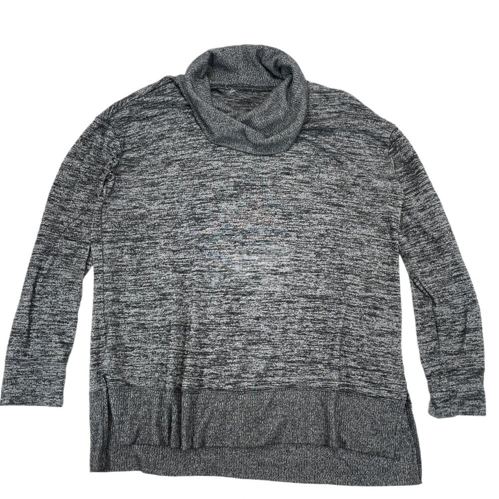 Gray Space Dye Cowl Neck Pullover Sweater High Low Hem Women's Medium Large
